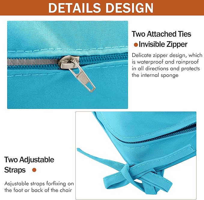 Outdoor Chair Cushions 18.5x16 Inch Waterproof Patio Chair Cushions with Tie 5 Year Color Fastness Thick Outdoor Seat Cushion for Patio Furniture Teal Set of 4