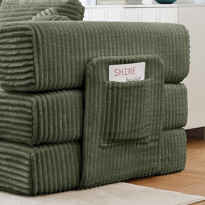 Folding Sofa Bed, Corduroy Loveseat Sleeper with Fixed-Shape Frame, No Assembly Needed Futon Couch, Convertible Floor Sofa Lounge Couch for Living Room, Bedroom, Lounge Studio, Green