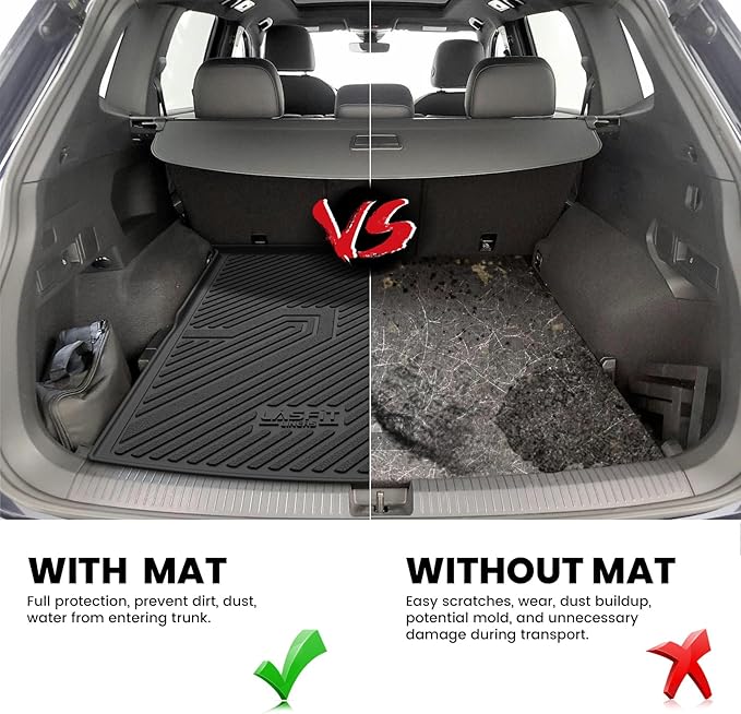 LASFIT Cargo Mat for VW Tiguan 2018-2024(Fit 5 Seats), All-Weather Protection TPE Trunk Mat Cargo Liner Custom Fit for Volkswagen Tiguan Accessories, Super Duty, Waterproof, Easy to Clean, Black