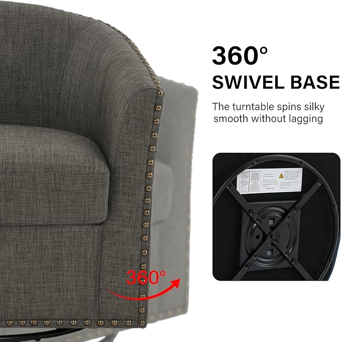 DREAMSIDEA Swivel Barrel Accent Chair, Modern Round Small Reading Armchair for Living Room Bedroom (Grey, Set of 1)