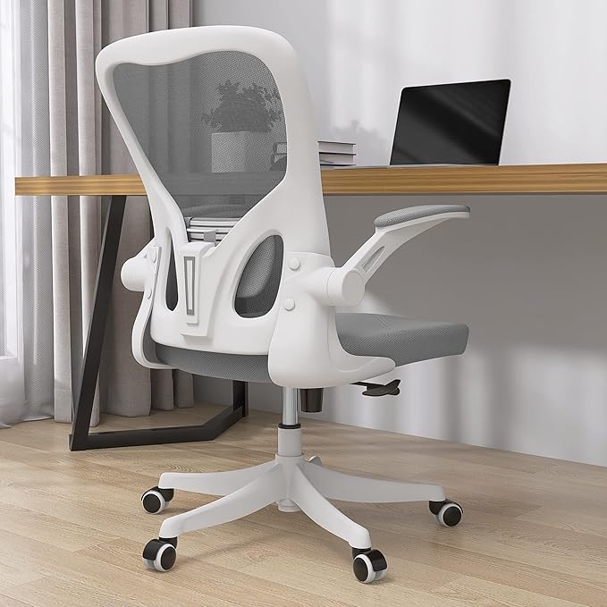 Monhey Office Chair Ergonomic Desk Chair with Lumbar Support&Headrest&Flip-up Arms Height Adjustable Rocking Swivel Computer Chair Multi-Angle from 90° to 125° with 350LBS Capacity (01White+Gray)