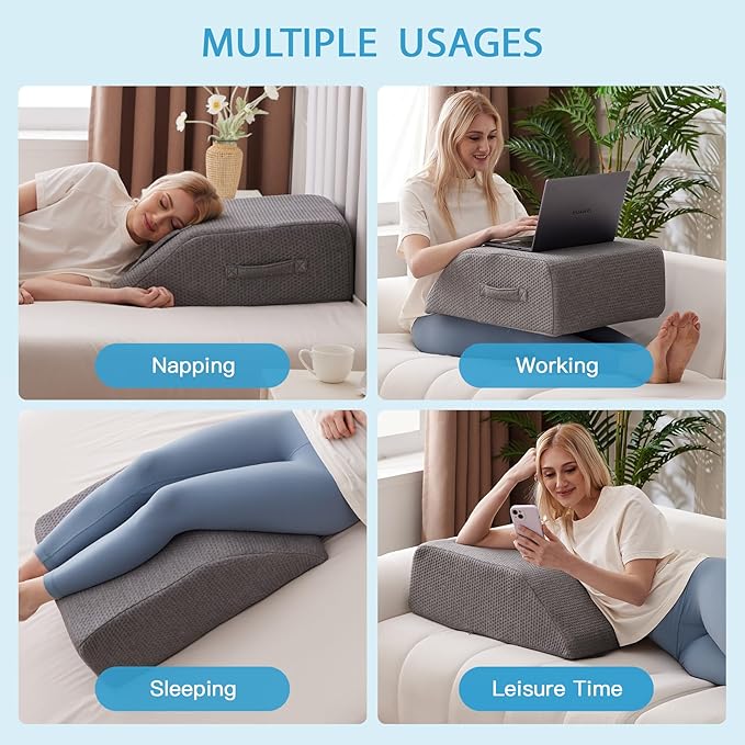 MEGCXIT Leg Pillow Elevation Blood Circulation, Leg Wedge for Elevation for Swelling, Leg Elevating Pillow for After Surgery, Memory Foam Foot Knee Pillow for Back Sleeping 24×22×8 Inch Dark Grey