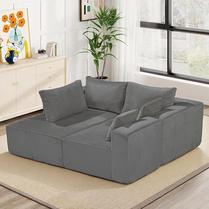 Modular Sectional Sofa,Oversized Cloud Sectional Couch with Deep Seat Modern Boneless L-Shape Lounge Sofa No Assembly Required with Pillows for Living Room Bedroom(Grey)
