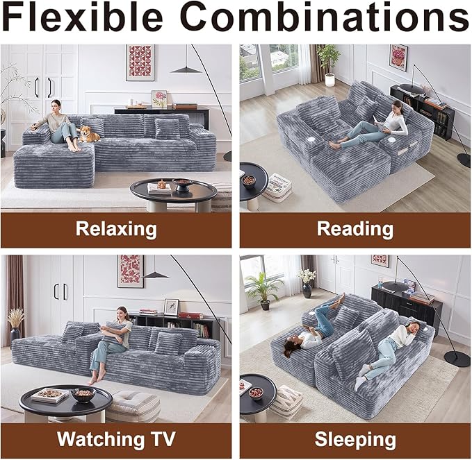 Cloud Sectional Couch with L-Shape Chaise, Modern Modular Sofa with Deep Seat, Built-in Cup Holder & Storage Pocket for Living Room Bedroom, No Assembly Required (Light Gray, Right Sitting Chaise)