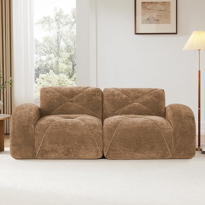 Modular Sectional Sofa with Free Combination,Boneless Floor Couch for Small Spaces, Living Room & Lounge,Velvet 2-Seater Sectional Couch with Comfortable Deep Seat,No Assembly Needed