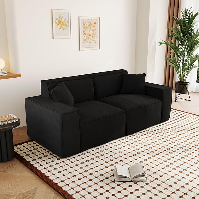 80.3" Cloud Sectional Couch, Chenille Boneless Couch 2 Seater with Deep Seats & Wide Armrests, Comfy Modular Sectional Sofa Memory Foam Compression Floor Sofa for Living Room, No Assembly Required