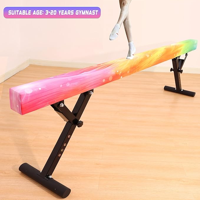 MARFULA Adjustable Balance Beam 8 ft Gymnastic Beam Adjustable Height for Kids and Teenage of All Gymnastic Levels, Gymnastic Training Beam Gymnastic Equipment for Athlete Home and Gym Club Use