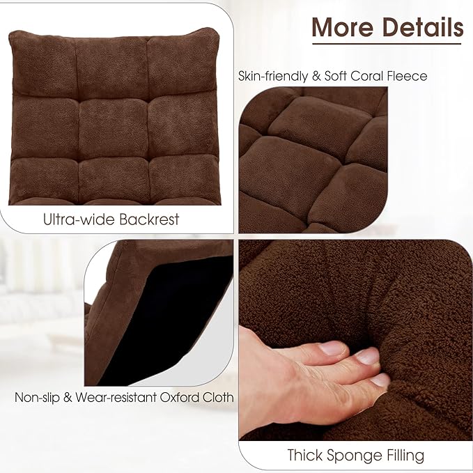 Floor Chair with Back Support, Foldling Gaming Sofa Chair with Comfy Cushion, Adjustable 14-Position Meditation Chairs, Lazy Lounge Recliner Reading Seat for Adults, Kids (Brown)