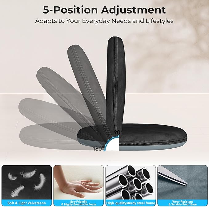 2 Pcs Floor Chair, Meditation Chair, 5-Position Folding Chair with Adjustable Back, Soft Sponge & Velvetean Cover, for Adults and Kids, Indoor Outdoor Use, Meditation, Gaming, Camping, Black