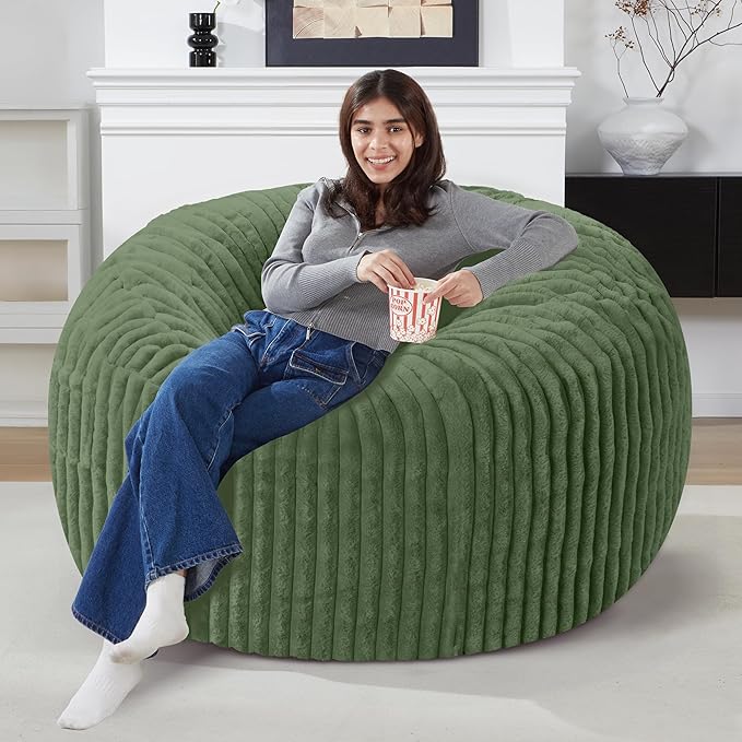 Homguava 3 FT Bean Bag Chair,3' Big Bean Bag,Large Bean Bag Chairs for Adults with Memory Foam Filled,Comfy Beanbag Chairs Soft Bean Bag Sofa with Dutch Corded Plush Cover-Green