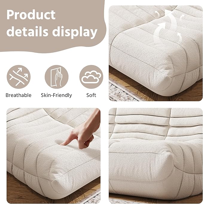 Bean Bag Chair, Fireside Chair, Large Bean Bag Chair for Adults, Bean Bag Chairs for Teens with High-Resilience Foam, Non-Slip Base Floor Lounge Sofa,Living Room (White, Loveseat)
