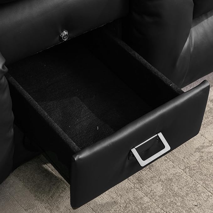 URRED Loveseat Recliner Sofa with Massage and Heat, Power Reclining Loveseat Sofa RV Couch with Console, Home Theater Seating with LED Lights, Bluetooth Speakers, USB, Outlets, Faux Leather, Black | Wall Hugger, Double Recliner, Zero Gravity, Full Body...