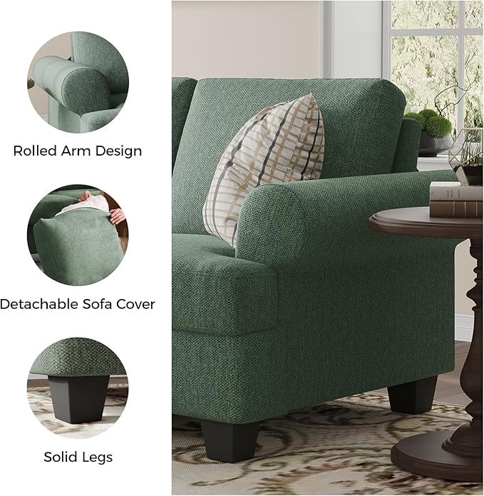 COPIAE 91 Inch Lawson Sofa with Extra Deep Seats Oversize, Mid-Century 3-Seat Sofa Couch, for Living Room, Apartment, Lounge, Green