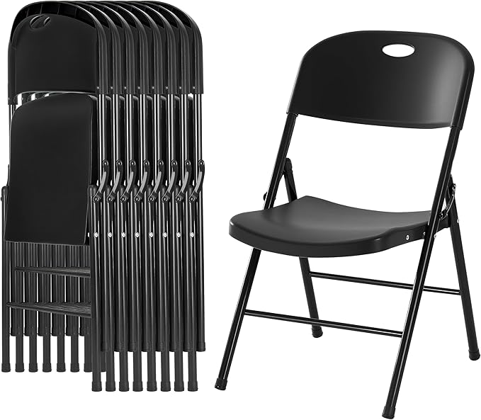 Amazing for less 8-Pack Heavy Duty Plastic Folding Chair, 450 lbs Capacity Foldable Chairs for Indoor Outdoor, Stackable Portable Seating for Party, Wedding, Patio, Backyard, Office (Black)