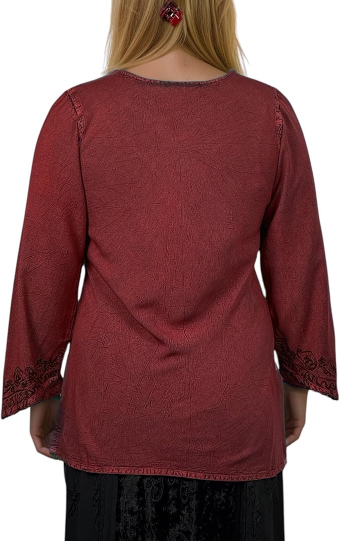 Agan Traders 2025 Winter Long Sleeve Diamond Neck Embroidered Tops - Medieval Boho Vintage Tunic Kurta Blouses for Women