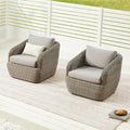 CHITA 2 Pieces Patio Wicker 360° Swivel Chairs with Removable Cushion, Backyard Rattan Chair for Sunrooms, Patios, Decks, Fully Assembled(Gray Cushions with Brownish Gray Wicker)