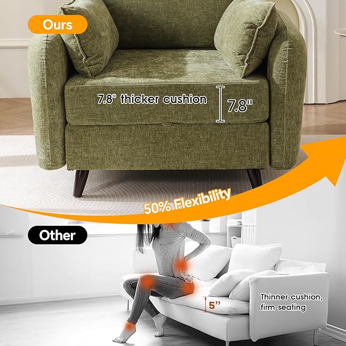 Oversized Accent Chair Set of 2,All Seats Storage,Comfy Armchair,24.5'' Deep Seat,Upholstered Living Room Chairs,Reading Chair for Bedroom,Office,Chenille,Green