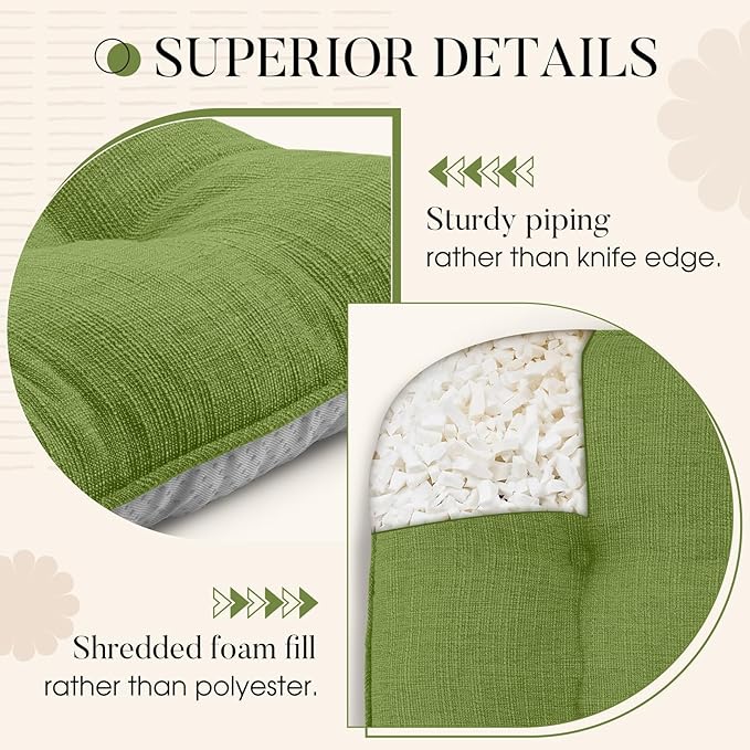 Basic Beyond Chair Cushions for Dining Chairs 4 Pack, Chair Cushion with Ties and Non Slip Backing, 15.5 x 15.5 inches Tufted Chair Pads for Dining Chairs(Grass Green)