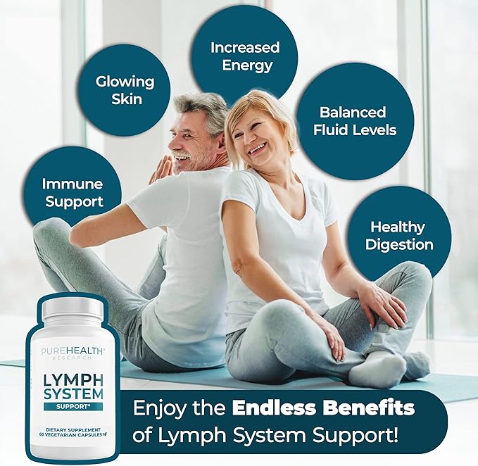 PUREHEALTH RESEARCH Lymph System Support - Lymphatic Drainage Supplement for Women & Men - Bromelain, Echinacea, Dandelion, Burdock Root, Lemon Powder, Kelp, Rutin, Cleavers & More - 360 Capsules