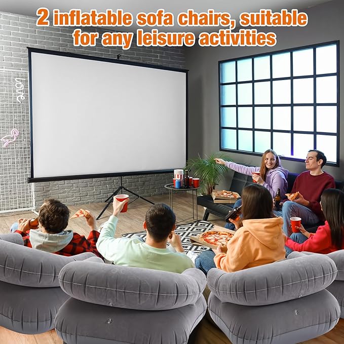 Threehoney 4 Pcs Inflatable Lounge Chair Deck Chair Lazy Sofa, Blow Up, Folding, Portable Couch for Home, Office Balcony, Floor Seating (Dark Grey)