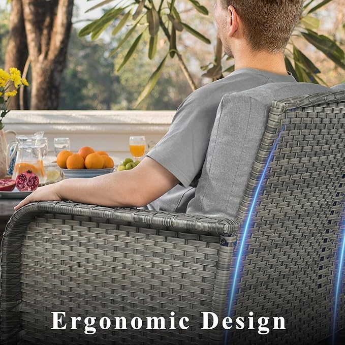 CAODOC 2 Pack Wicker Patio Furniture Chairs,Outdoor Rattan Chairs with Armrest Support 250 lb,Dark Gray