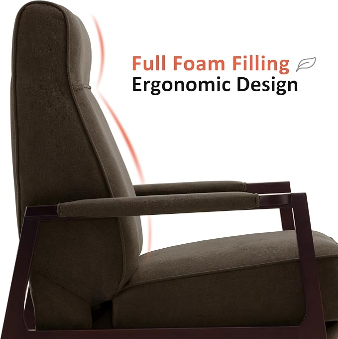 MCombo Pushback Recliner Chair with Wooden Armrests, Upholstered Single Sofa Accent Chair for Living Room and Office, Fabric MR097 (Coffee)