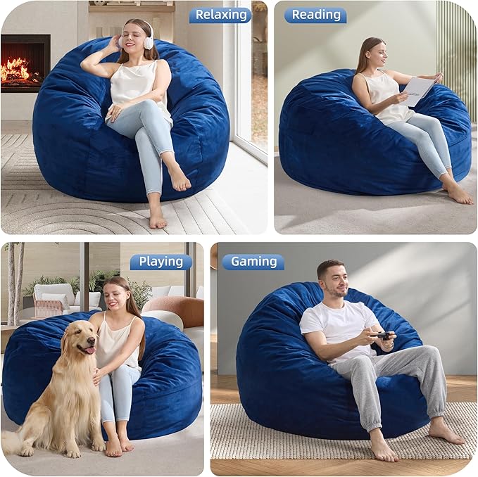 Hobestluk 4FT Bean Bag Chair Giant Bean Bag Chairs for Adults Large Bean Chairs with Removable Cover, Beanbag Chair with Filler, Adult Bean Bag Chairs for Living Room, Bedroom