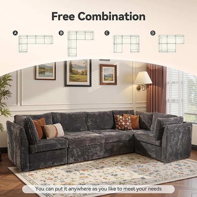 CAODOC Modular Sectional Sofa,5 Pieces Sectional Couches for Living Room,131X65 L Shaped Cloud Couch with Oversized Convertible Modular Couch for Living Room