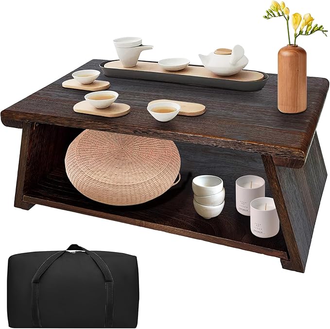 koretech Japanese Low Floor Table Folding Coffee Tables,23''x13.5'' Paulownia Wood Tables Tatami Tables Meditation Table Altar with Storage