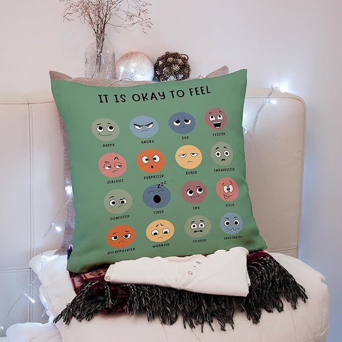 Nogrit Counseling Office Must Haves Throw Pillow Cover, Calming Corner, Mental Health Pillowcase Decor for Home Kids,Mental Health Counselor Gifts, Calming Corner Pillow Covers 20x20 Olive Green