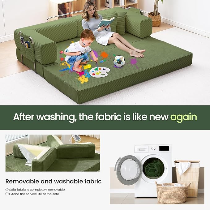 multi-functionalcorduroy sofa bed, crafted from corduroy fabric, is ideal for apartments and living rooms. sleeper sofa couch folding futon or foldable floor convertible floor studio (green, 80.15") | Multi-functional