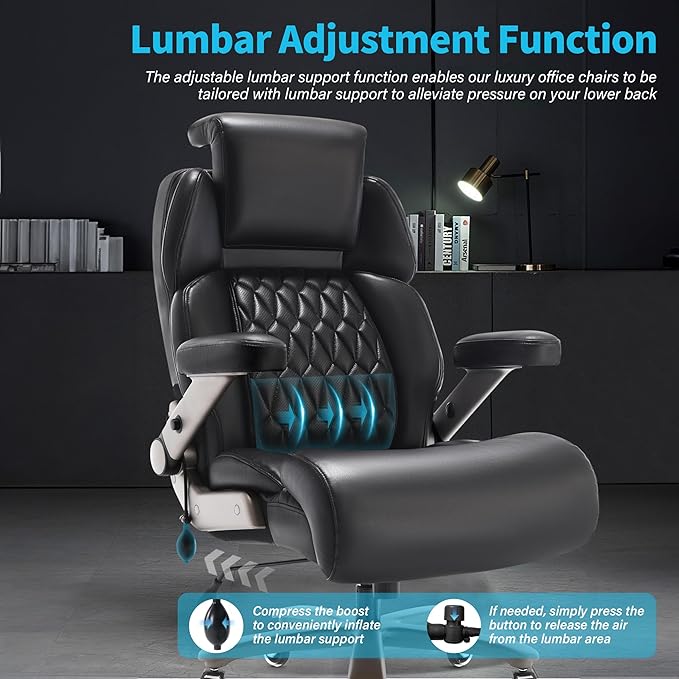 Big and Tall Office Chair 700lbs - Adjustable Headrest&Lumbar Support, 3D Flip Arms, Large Wheels &Heavy Duty Metal Base, Ergonomic High Back Computer Chair Desk Chair, Thick Padded Extra Wide Seat