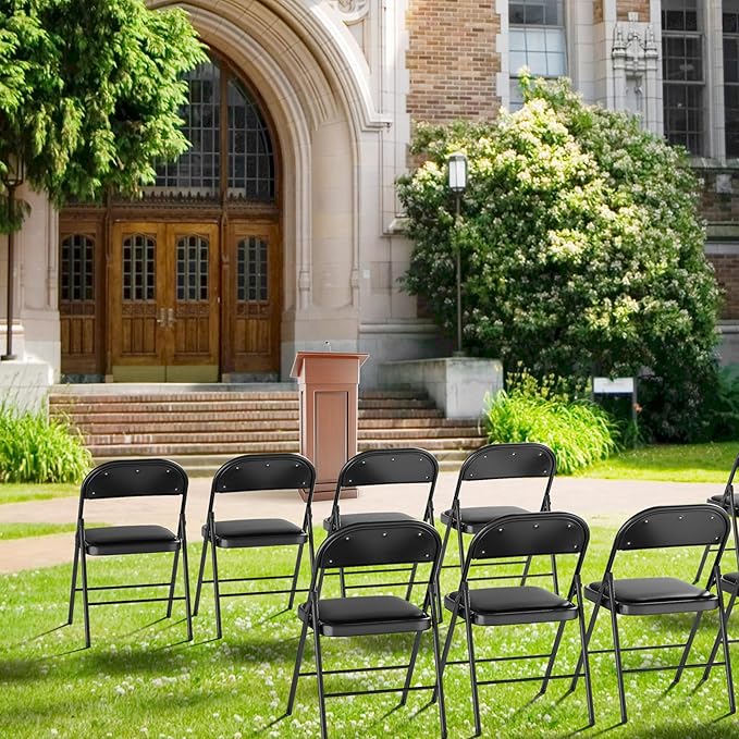 VINGLI 2 Pack Folding Chairs with Padded Seats, Metal Frame with Pu Leather Seat & Back, Capacity 350 lbs, Set of 2, Black