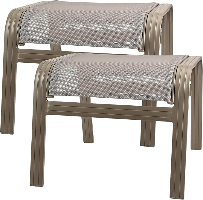 Deguifei Outdoor Ottoman Patio Footstools Assembled Aluminum Footrest Side Table Small Chair Patio Ottoman for Garden,Balcony,Poolside 2 Set Champagne
