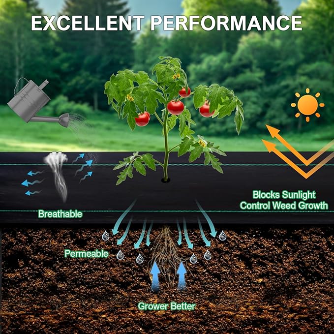 BIRDSINYARD 6ftx300ft Weed Barrier Landscape Fabric - 3.2oz Premium Heavy Duty Weed Block Ground Cover Mat with 90 U-Shaped Securing Pegs | Woven Geotextile Fabric for Weed Control Garden Cloth