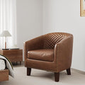 DREAMSIDEA Accent Barrel Chair, Upholstered Faux Leather Club Chair with Nailed Trim, Comfy Reading Armchair for Living Room Bedroom Reception Room Office (Brown, Set of 1)