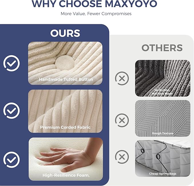MAXYOYO L Shape Sectional Sofa Couch and Round Chaise Lounge, Modern Cloud Couch with Ottoman, Comfy Sofa with Layered Cushion, Tufted Upholstered Sleeper Chair for Living Room, No Assembly Required