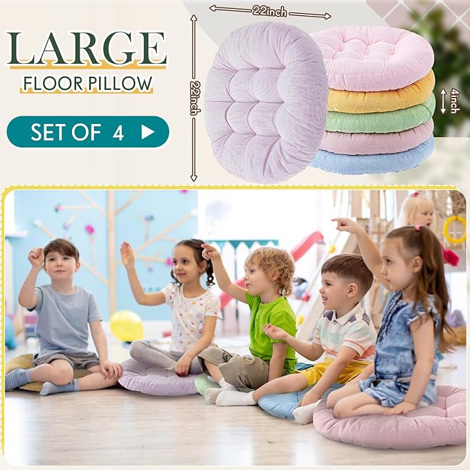 Jerify Floor Pillow Cushions 22 x 22 Inch Round Square Large Meditation Floor Pillow for Classroom Adult Meditation Picnic Party Cushion for Seating Gift Christmas(Round, 6 Pcs)