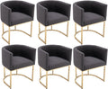 VESCASA Linen Upholstered Dining Chairs with Barrel Back, Mid Century Modern Padded Restaurant Chairs with Gold Metal Frame for Kitchen, Dining Room, Set of 6, Charcoal