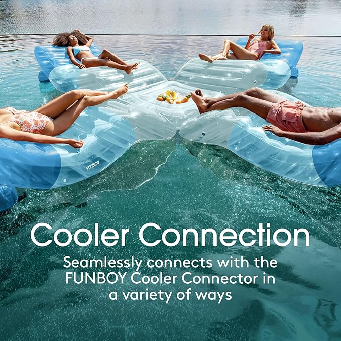 FUNBOY Giant Inflatable Luxury Tri-Color Blue Chaise Lounger, Chair Pool Float for Adults, Transparent Blue Material, Perfect for a Summer Pool Party