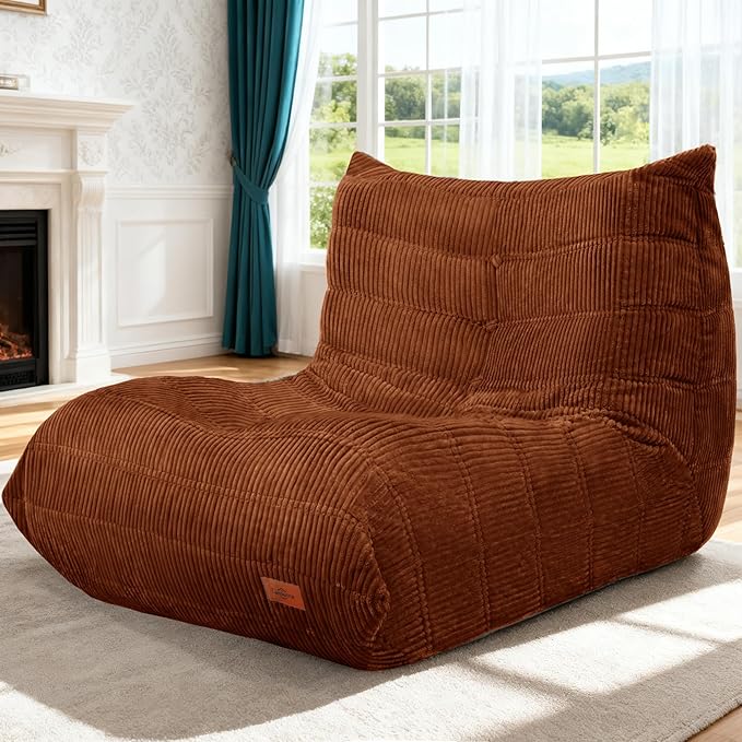 Bean Bag Chair,Giant Beanbag Chairs for Adults,Comfy Large Fireside Chair Lazy Sofa,Corduroy Bean Bag Lounger with Memory Foam Filled,Floor Sofa Couch for Home,Dorm,Living Room (Brown)