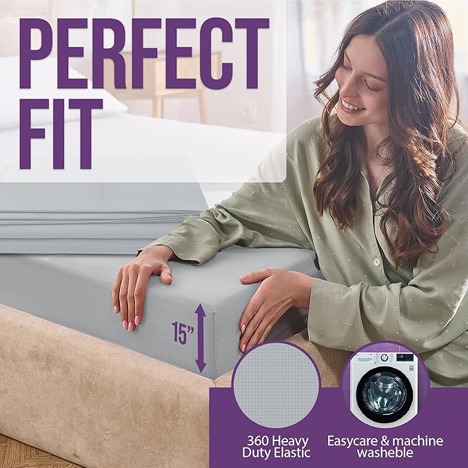 ECOHEAL Grounding Sheet Set - King Size, Cloud Gray Fitted & Flat Sheets with Pillowcases - 12% Silver Fiber, 4% Silk, 84% Cotton - SGS Quality Certified Conductive Bed Grounding Kit for Better Sleep