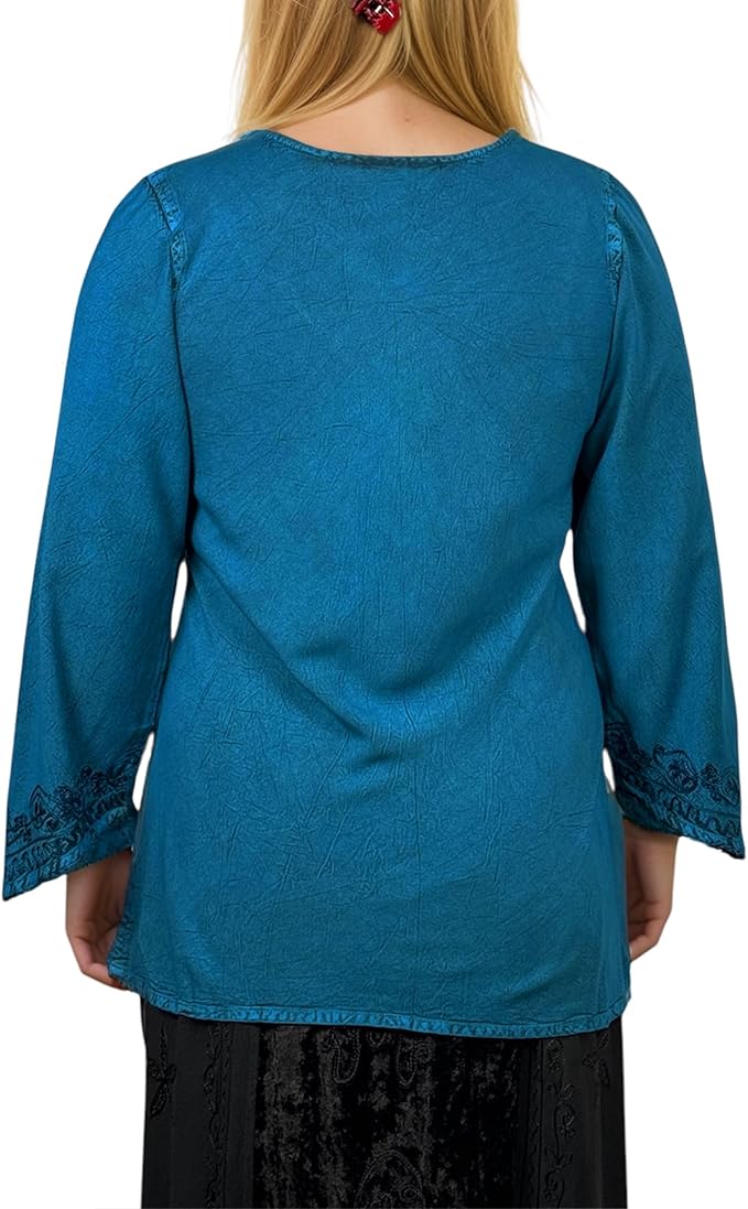 Agan Traders 2025 Winter Long Sleeve Diamond Neck Embroidered Tops - Medieval Boho Vintage Tunic Kurta Blouses for Women