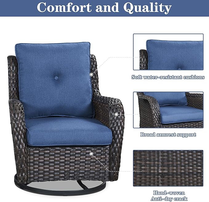 Belord 5 Pieces Patio Furniture Sets Wicker Outdoor Furniture, Rattan Patio Swivel Glider Chairs with 2 Ottoman and Glass Side Table