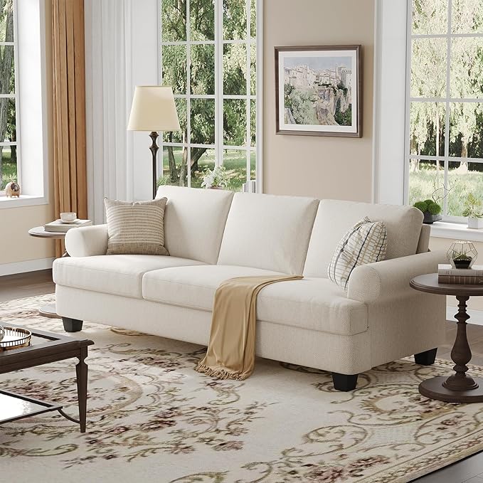 COPIAE 91 Inch Lawson Sofa with Extra Deep Seats Oversize, Mid-Century 3-Seat Sofa Couch, for Living Room, Apartment, Lounge, White