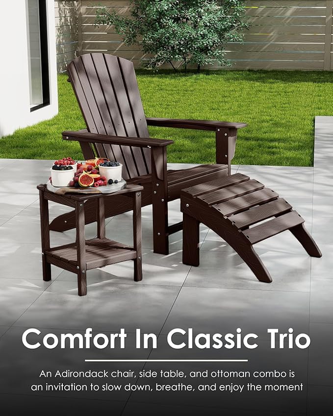 GREENVINES Adirondack Chairs Set of 4 | Wood Grain HDPE Plastic | Oversized Fire Pit Chair | All Weather | Dark Brown | Poly Lumber | for Outdoor Deck Backyard Patio Garden