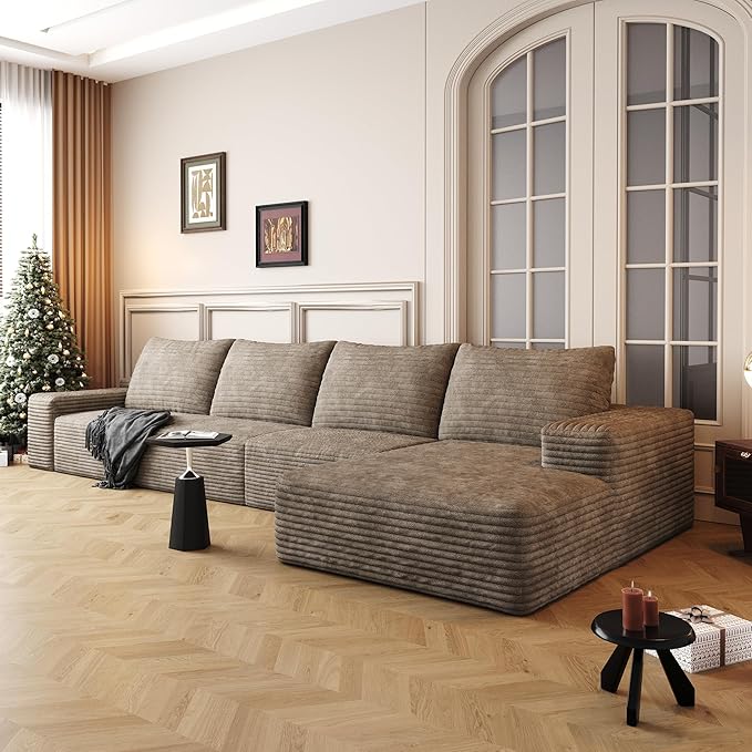 AUGOP 136" Sectional Couches for Living Room Modern Modular Sofa with L-Shape Couchs Upholstered Boneless Couch Deep Seat Sectional Couch with Chaise (Camel, Right Facing Chaise+3Seaters)