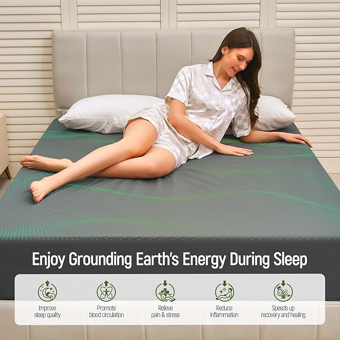 Groundingtop Bare Earth Grounding Sheets Twin Size - 90% Cotton + 10% Silver Fiber Earthing Sheets Grounded Well Bed Sheet - Conductive Earth Fitted Sheet for Better Sleep(Gray, Twin,35 * 75 * 15inch)