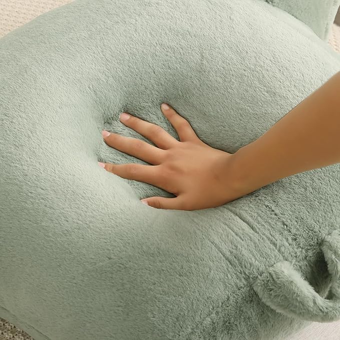 PAJEO Reading Pillow for Sitting in Bed, Large Backrest Reading Pillow with Arm Rest,Back-Rest Support Cushion for Sit Up on Couch, Sofa, and Floor, Dorm Essentials (Green Faux Fur, Standard(17"))