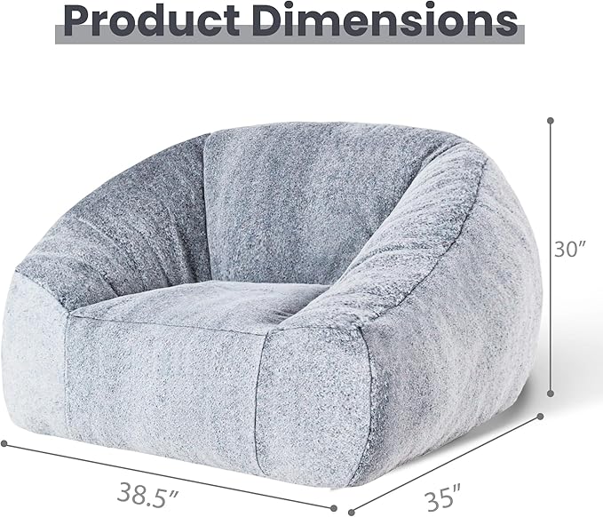 Bean Bag Chairs for Adults, Giant Beanbag Sofa Comfy Reading Chair, Oversized Bean Bag Chairs for Living Room Bedroom, Soft Faux Fur Fabric, 3.2FT, Dark Grey, Plush